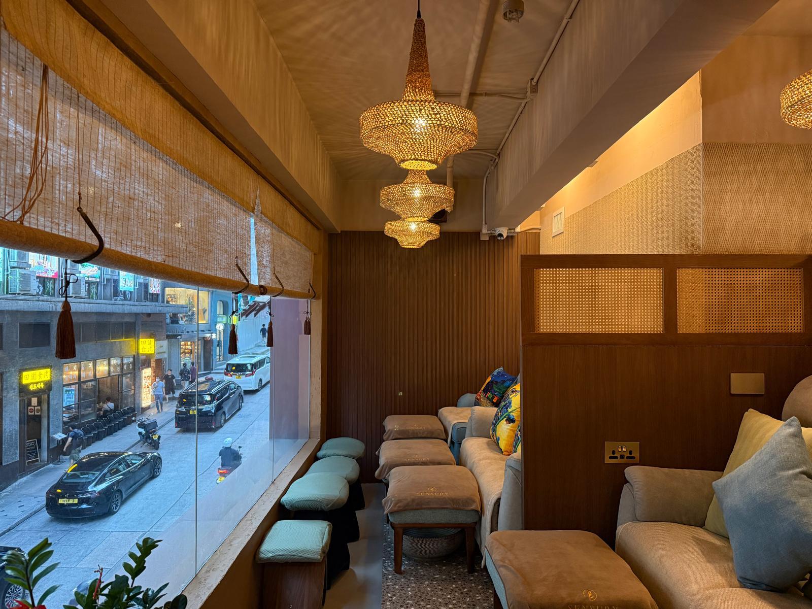 The foot massage lounge looking out over Wellington Street